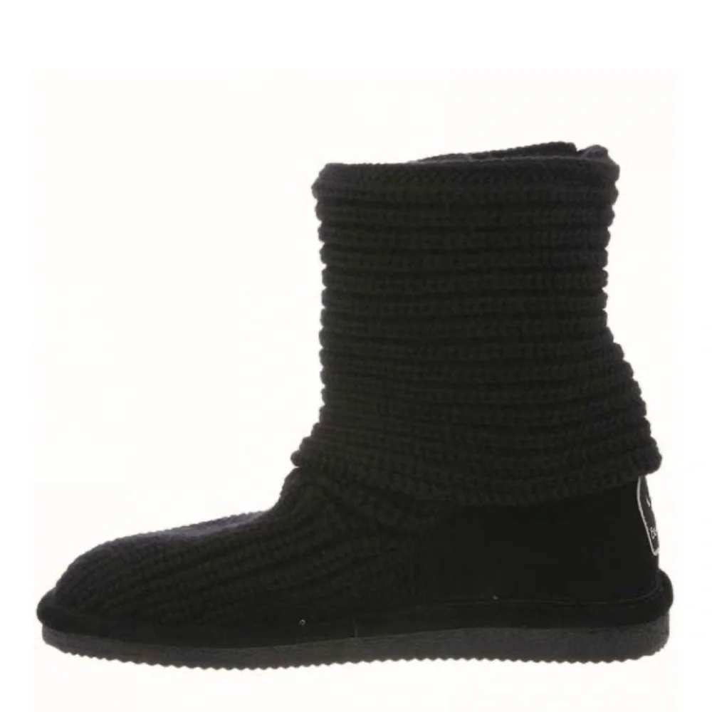 BearPaw Tall Black Knit Sweater Boots